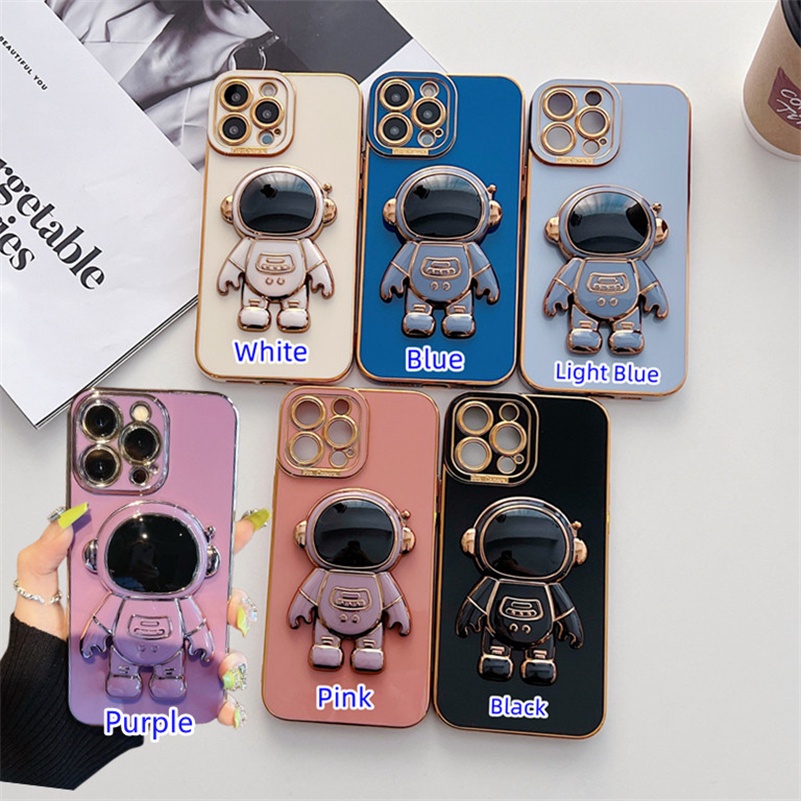 Soft Case Silikon Electroplating 3D Astronot Shockproof Cover iPhone 13 12 11 Pro Max X XR XS SE 2020 Max 8 7 6 6s Plus