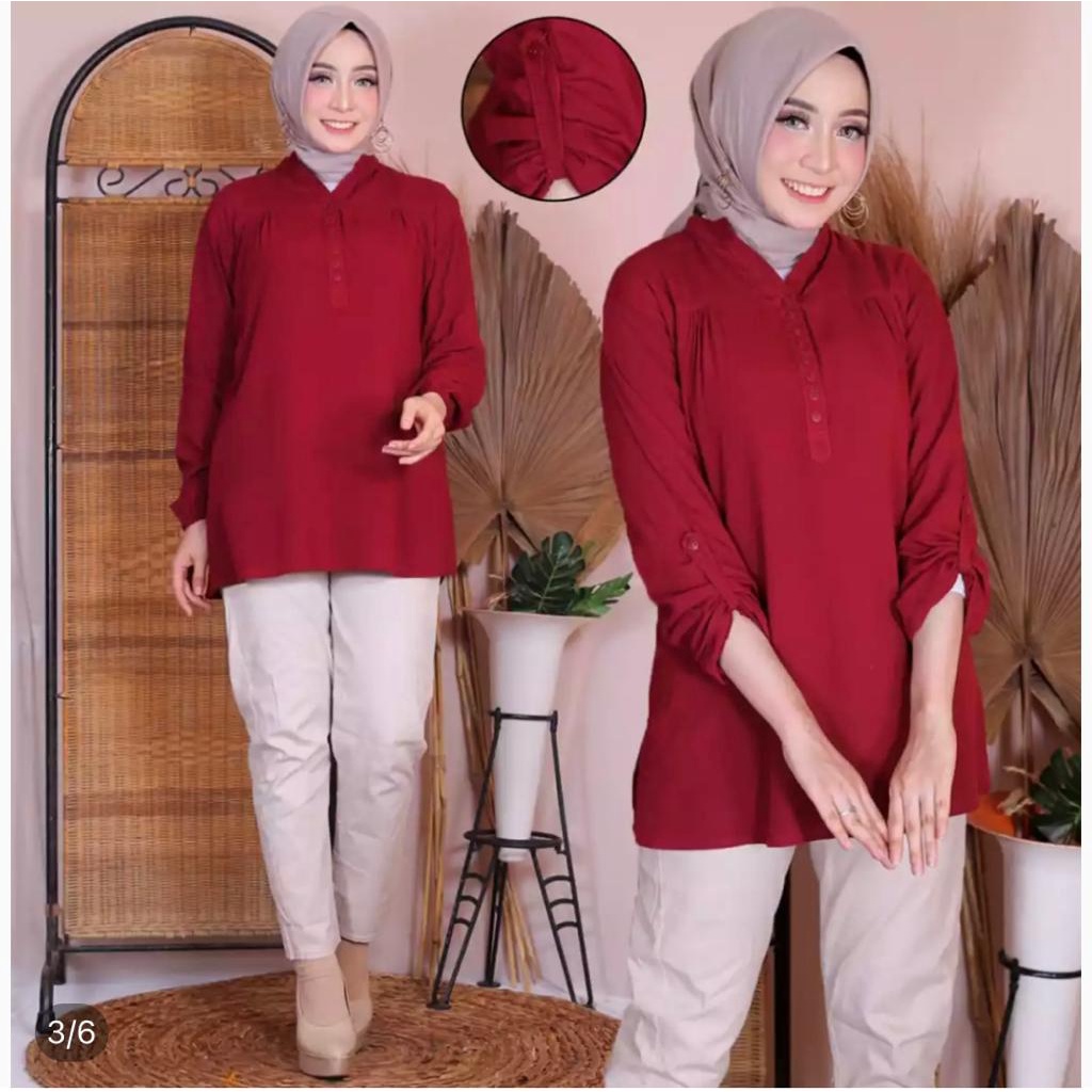 Blouse Wanita Blouse Jumbo Atasan Wanita Blouse Rayon Atasan Merah Maroon