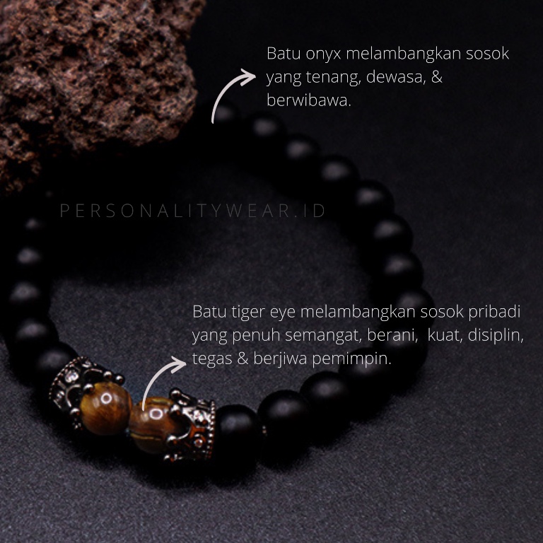 Gelang Tangan Pria Wanita Cowok Cewek Batu Kristal Hitam Black Onyx Tiger Eye Ori ASLI Keren cantik Simple Terbaru