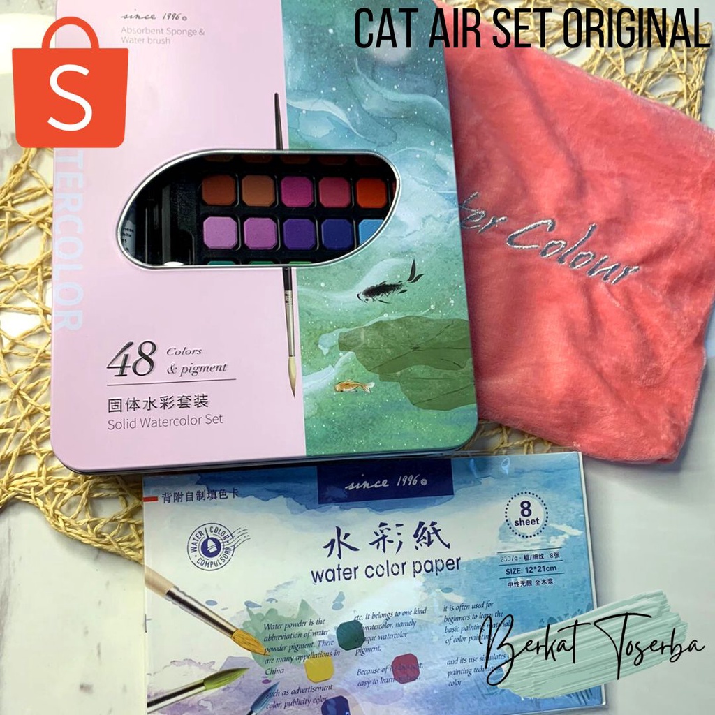 VS BG - 36/48 Water Color Set - Alat Cat Air Set (Termasuk Kuas dan Kertas Gambar) Import Dapat Case dan Sarung High Grade