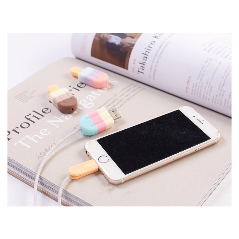 Pelindung Kabel data / Charger USB Bentuk Es Krim Warna-Warni Untuk iPhone 12 11 6 7 8 X