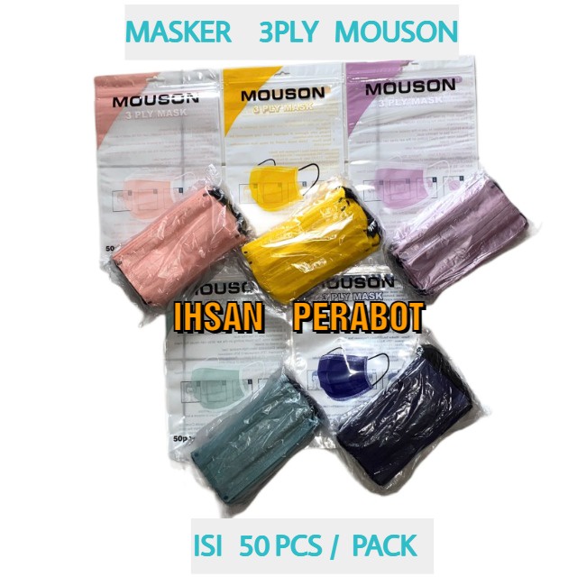 (isi 50pcs) Masker Dewasa 3Ply MOUSON Earloop Embos Face Mask 3 Ply MOUSON Emboss Original