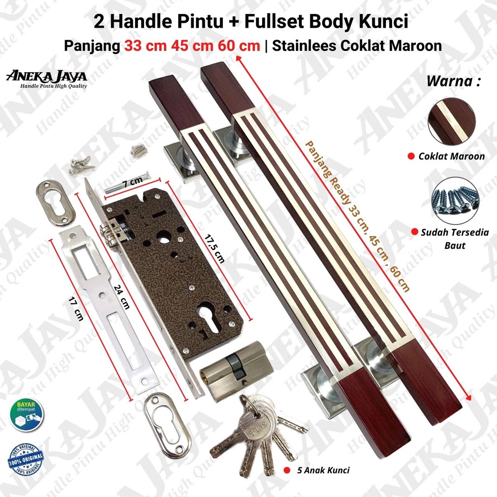 handle pintu rumah 1 set kunci panjang 33 cm 45 cm 60 cm / Gagang pintu rumah / Tarikan pintu rumah / Pegangan pintu rumah stainlees terbaru murah