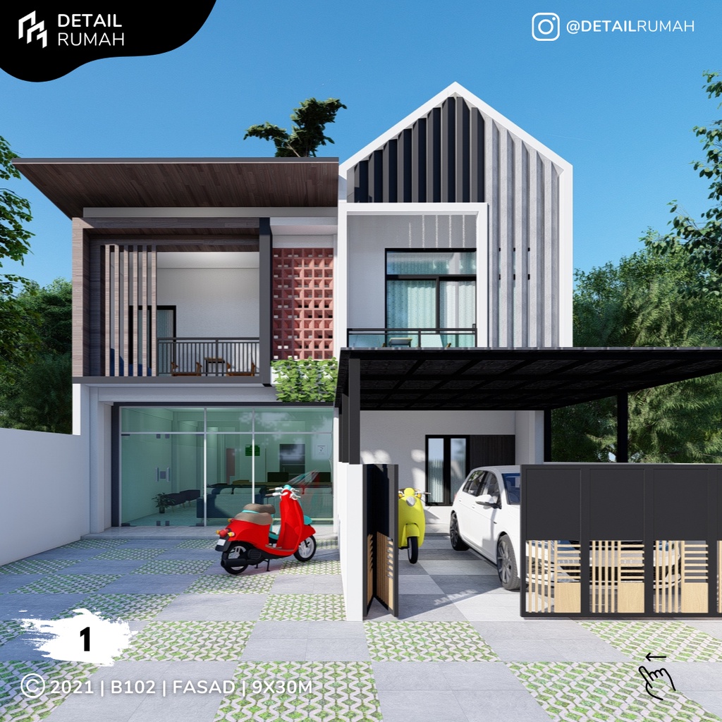 DESAIN RUMAH+KLINIK MODERN MINIMALIS 9X30 2 LANTAI