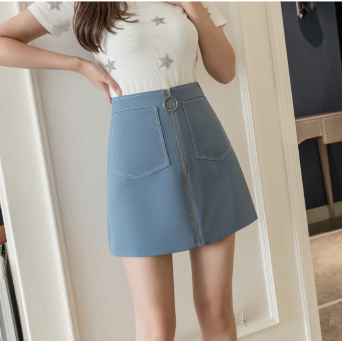 【Blossom】Korean Zip A-Line Mini Skirt 7268