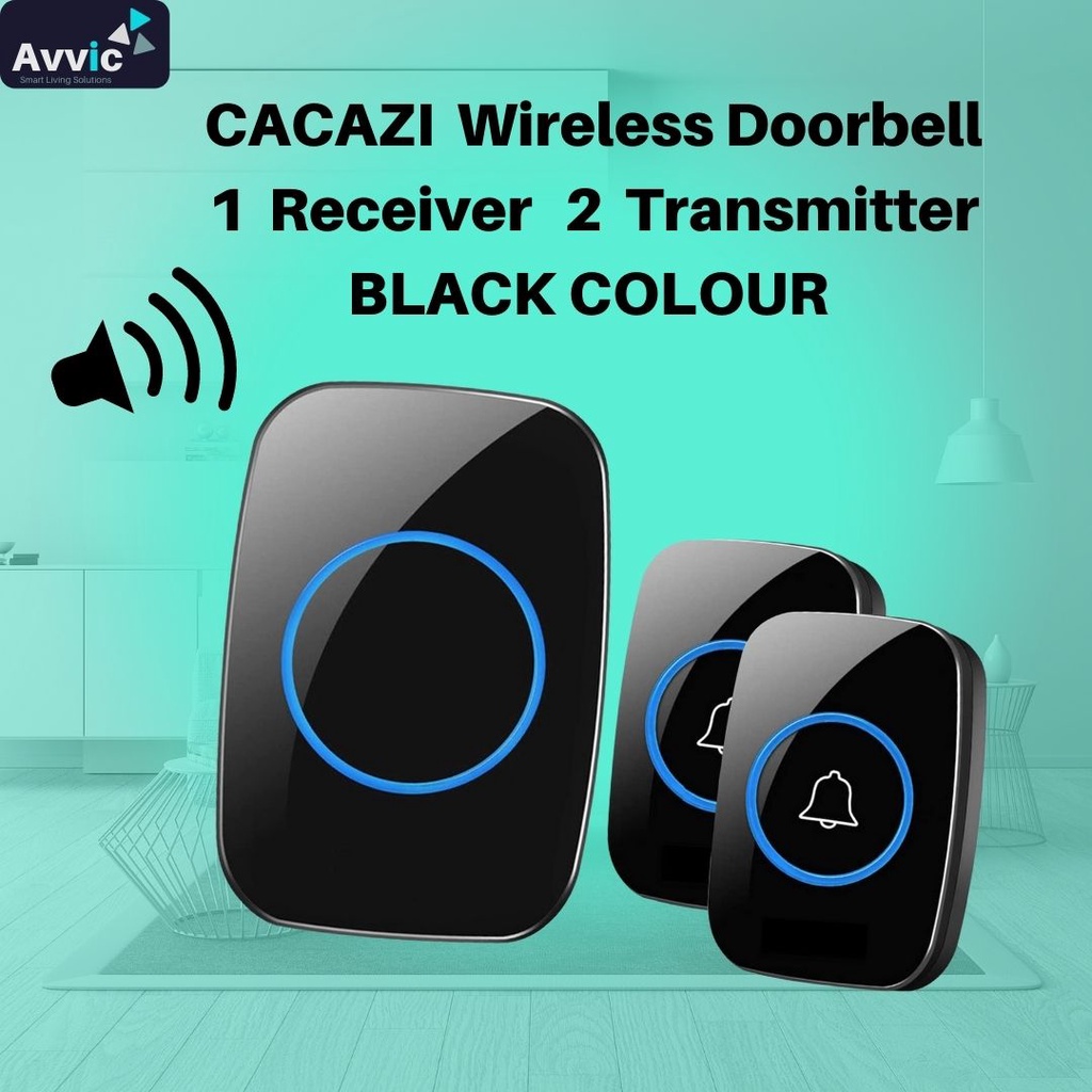 CACAZI Wireless Doorbell Waterproof 2 Transmitter 1 Receiver