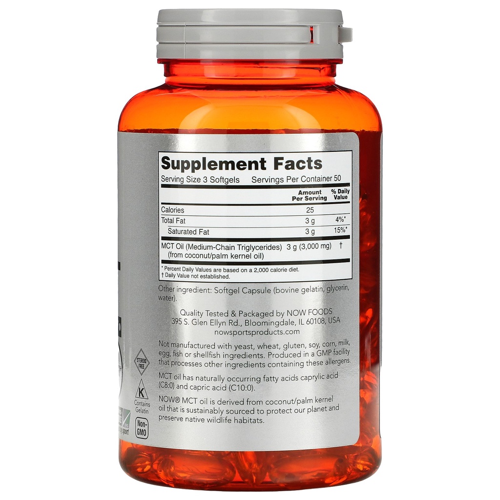 Now Sport MCT Oil 1000 mg 150 Softgels Medium Chain Triglycerides USA