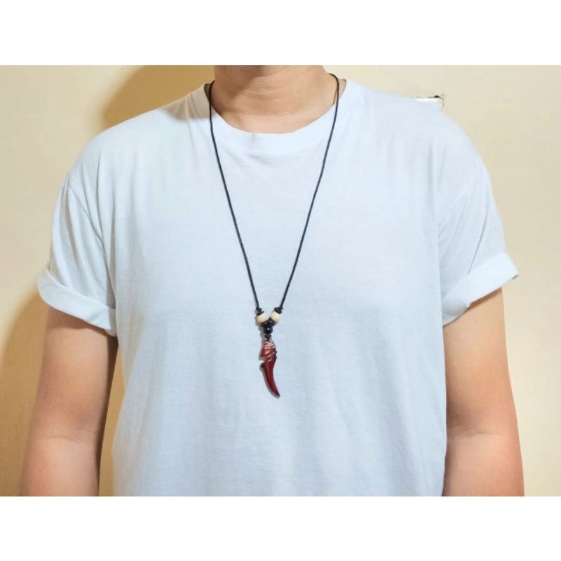 4s Grosir Solo || Kalung Taring Kujang Hitam terbuat dari Tulang Asli || Kalung Etnik Pria dan Wanita Warna coklat Tua terbuat asli Tulang || Kalung JOGJA || Kalung Etnik