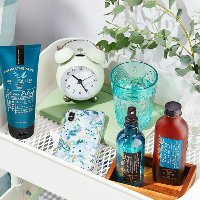 BATH AND BODY WORKS BBW STRESS RELIEF EUCALYPTUS TEA SERIES BODY MIST BODY CREAM BODY LOTION BODY WASH SHOWER GEL WALLFLOWER SCENTPORTABLE POCKETBAC BODY SCRUB DEEP CLEANSING SOAP PILLOWMIST ROOMSPRAY BODY SCRUB LUXURY BATH GENTLE FOAMING GENTLE GEL