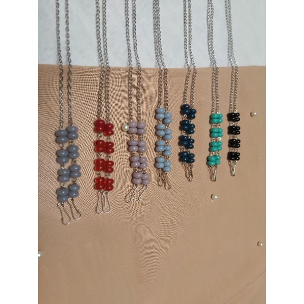 Kalung Masker Hijab 2in1 Batu Donat / Strap Masker Hijab Batu Alam / Kalung Masker Rantai