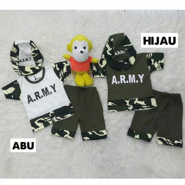 Baju Bayi Laki-Laki Setelan Army Set Topi
