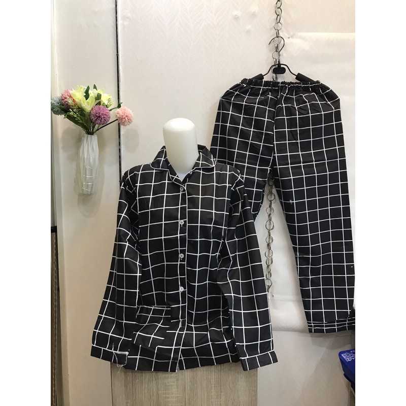 piyama/pajamas kotak&quot; PP hitam murah.homewear/sleepwear/bajutidur cwe PP tartan black kekinian