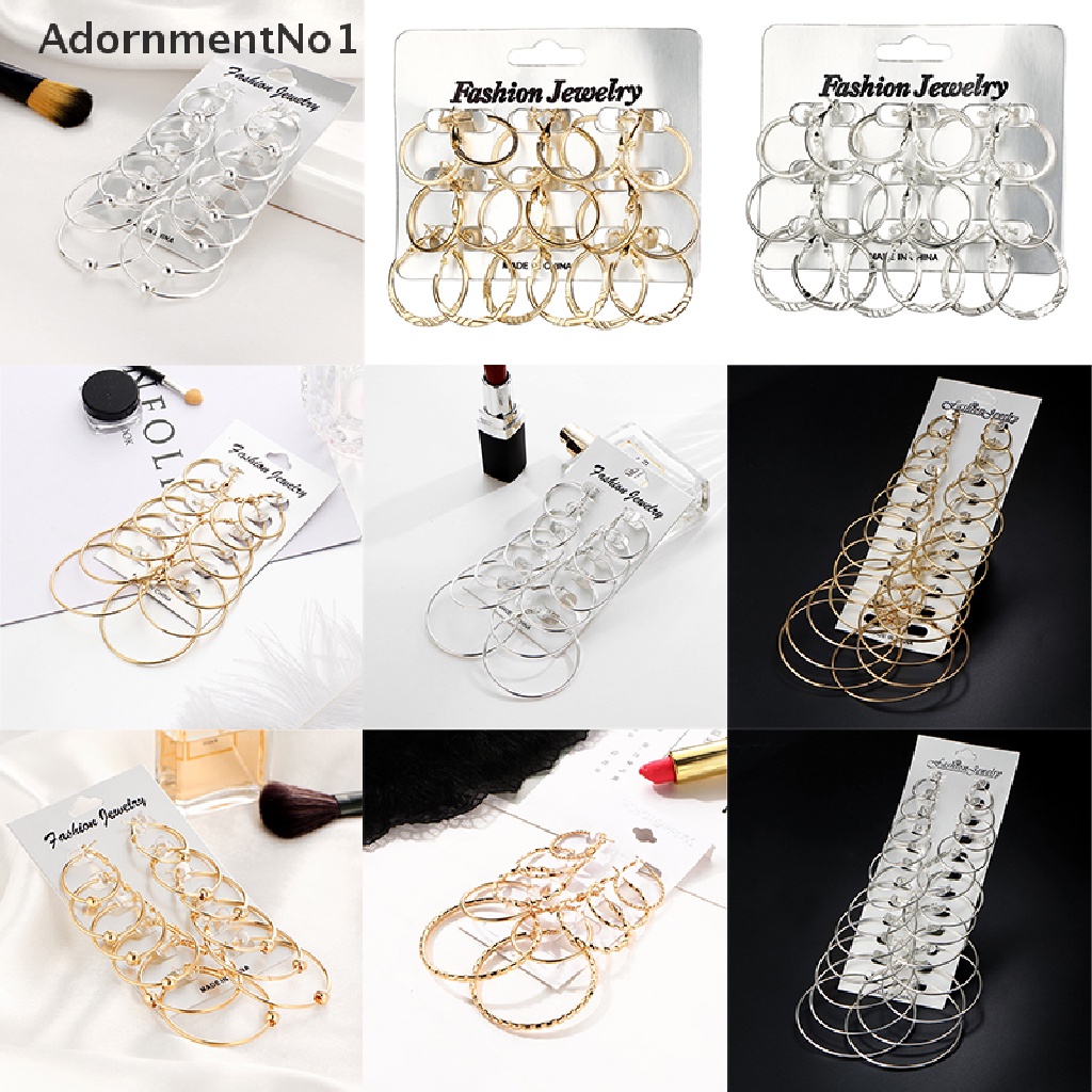 (AdornmentNo1) Set Anting Bulat / Hoop Vintage Warna Gold / Silver Untuk Perhiasan Wanita