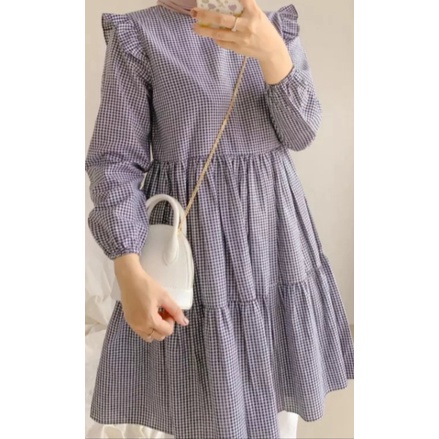 BLOUSE TUNIK WANITA TANGAN PANJANG TUNIK BAHAN KOTAK-KOTAK PAKAIAN BAJU TUNIK TERBARU PAKAIAN WANITA