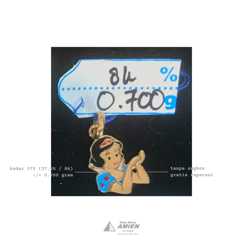 Toko Emas Amien Liontin Emas Asli Kadar 375 (37,5% / 8K) 0.700 Gram - Princess Snow White Cat