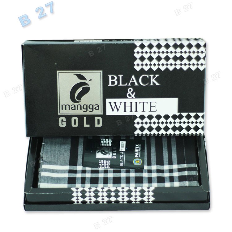 Original M11-11 Black-White Sarung MANGGA Motif Kotak2 Dewasa Hitam-Putih