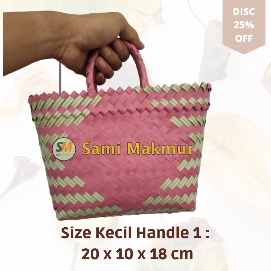 Tas Anyaman Plastik LURIK KECIL HANDLE 1 Tas Anyam Hampers Souvenir Belanja Pasar Parcel Bingkisan Lebaran Muat Kotak Snack Roti