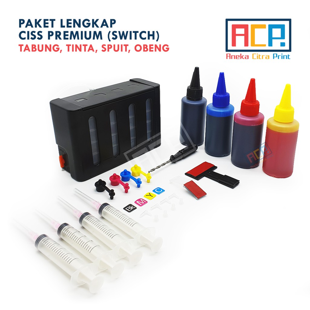 Paket Lengkap Tabung Infus Hitam Premium Canon HP + Tinta + Obeng + Spuit 10 ml