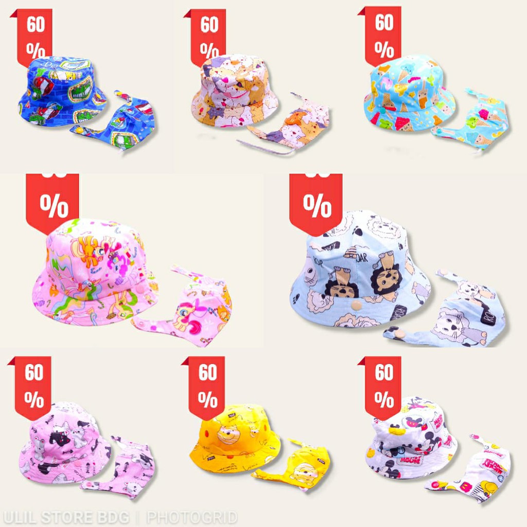 TOPI ANAK BUCKET USIA 1-6 TAHUN PLUS MASKER