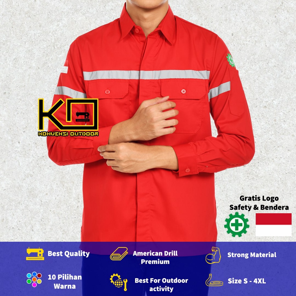 JUMBO - KEMEJA WEARPACK BAJU SAFETY K3 OUTDOOR INDOOR 3XL 4XL - Seragam Kemeja Kerja Lapangan Lengan Panjang Proyek Bangunan Tambang Alat Berat PLN Enginer Instalasi Mesin werpek sefti Scotlit Khusus Jumbo XXXL XXXXL Konveksi Outdoor