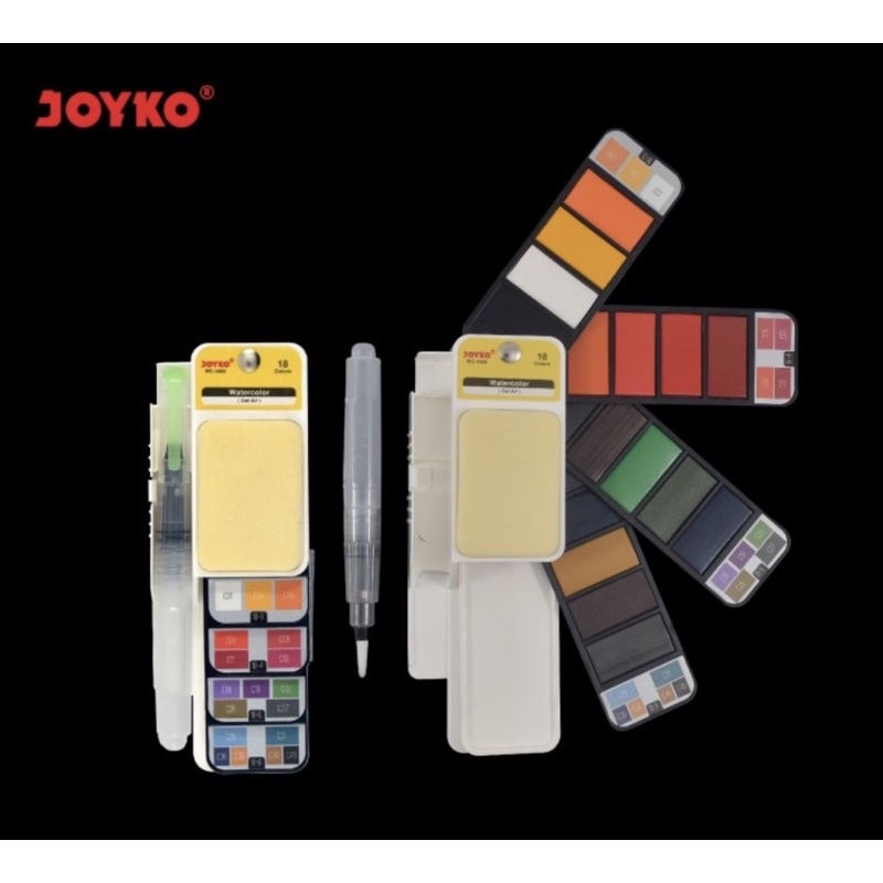 

JOYKO WATERCOLOR / CAT AIR WC 1000 - 18 COLOR / WARNA PORTABLE KECIL INCLUDE BRUSH PEN BAGUS