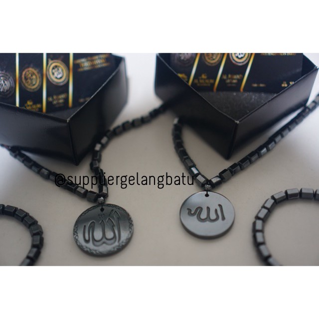 PROMO sepasang Kalung Lafaz Allah terapi batu alam magnet KOREA couple terapi peredaran darah magnet