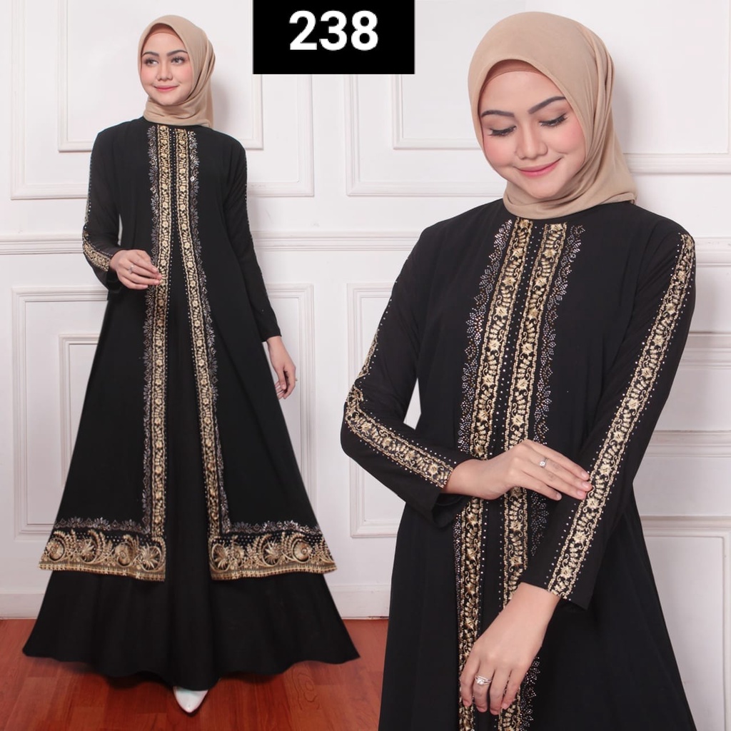 gamis abaya arab hitam syari umroh jerset ceruty terbaru mewah