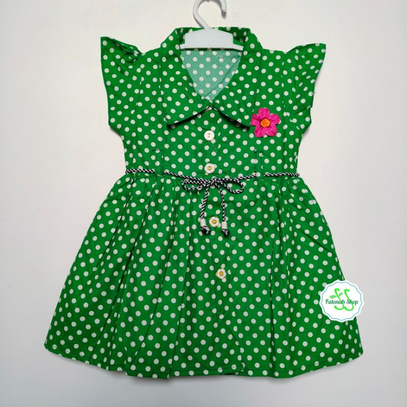 Dress anak 1 2 tahun polka tutul polkadot bulat  baju anak cewek perempuan ( dress kancing polka )