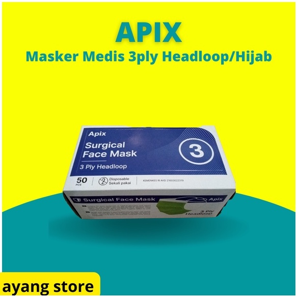 Apix Surgical Face Mask 3ply Headloop Kemenkes