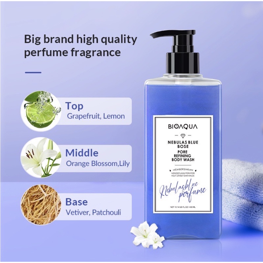 BIOAQUA 24K Gold Perfume Body Wash Sabun Mandi Cair Kecantikan 400ml Long Lasting Fragrance English Pear &amp; Freesia Scent Anti Acne Brightening Moisturizing Smooth Skin READY COD ORIGINAL BPOM