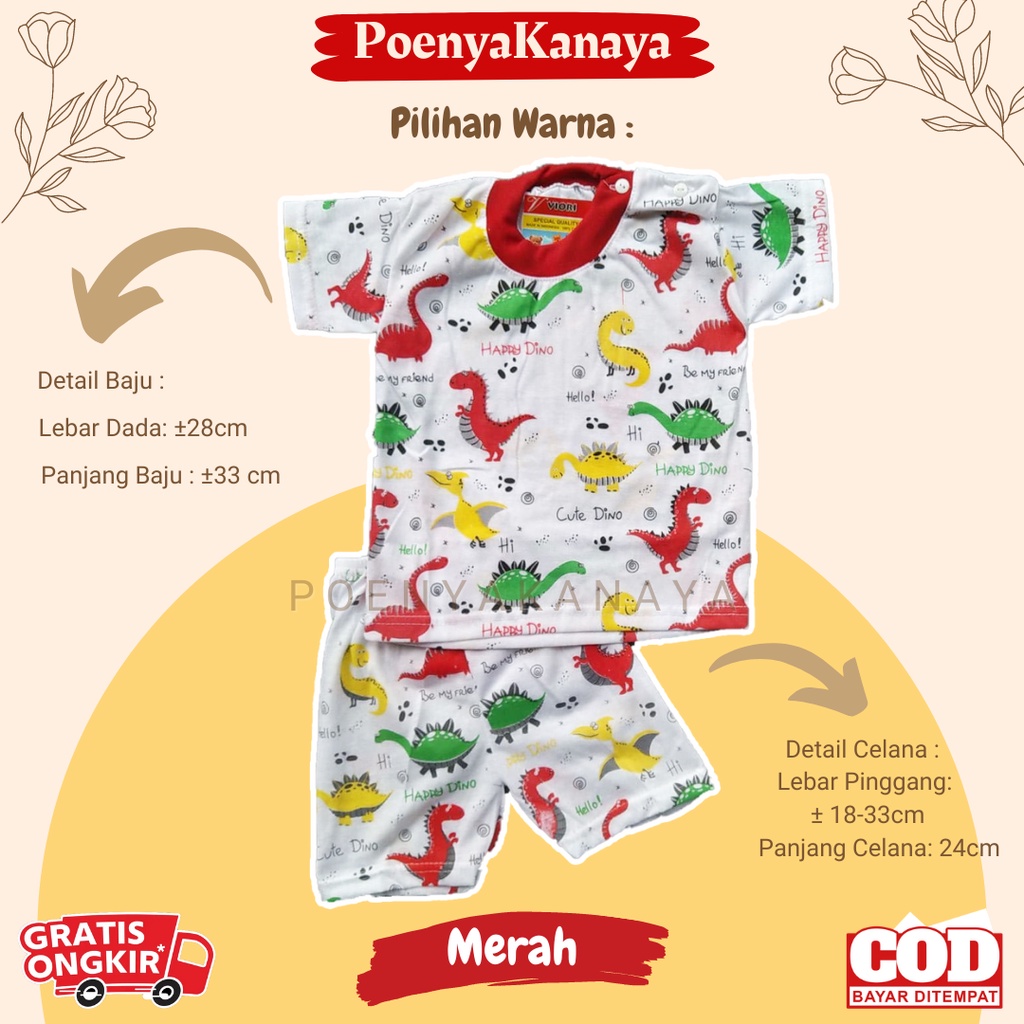 Setelan Baju Bayi Pendek OBLONG CUTE DINO Viori 6-18 Bulan STL134