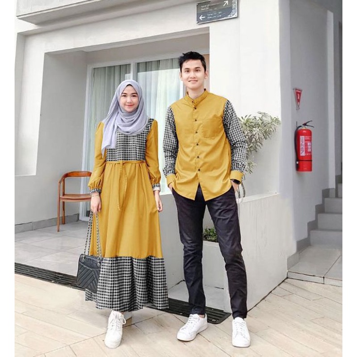 GAMIS KATUN MOTIF KOTAK CP DAMARA COUPLE BUSUI / BAJU PASANGAN MUSLIM COUPLE 2IN1 / PAKAIAN WANITA MUSLIM / PAKAIAN FORMAL / GAMIS PESTA KONDANGAN