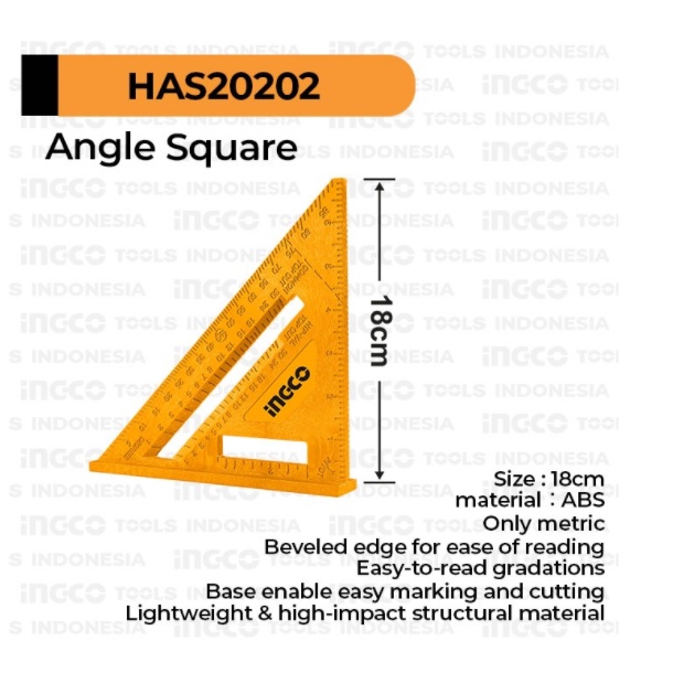 

Penggaris Segitiga Siku Tukang Speed Square 18 cm INGCO HAS20202