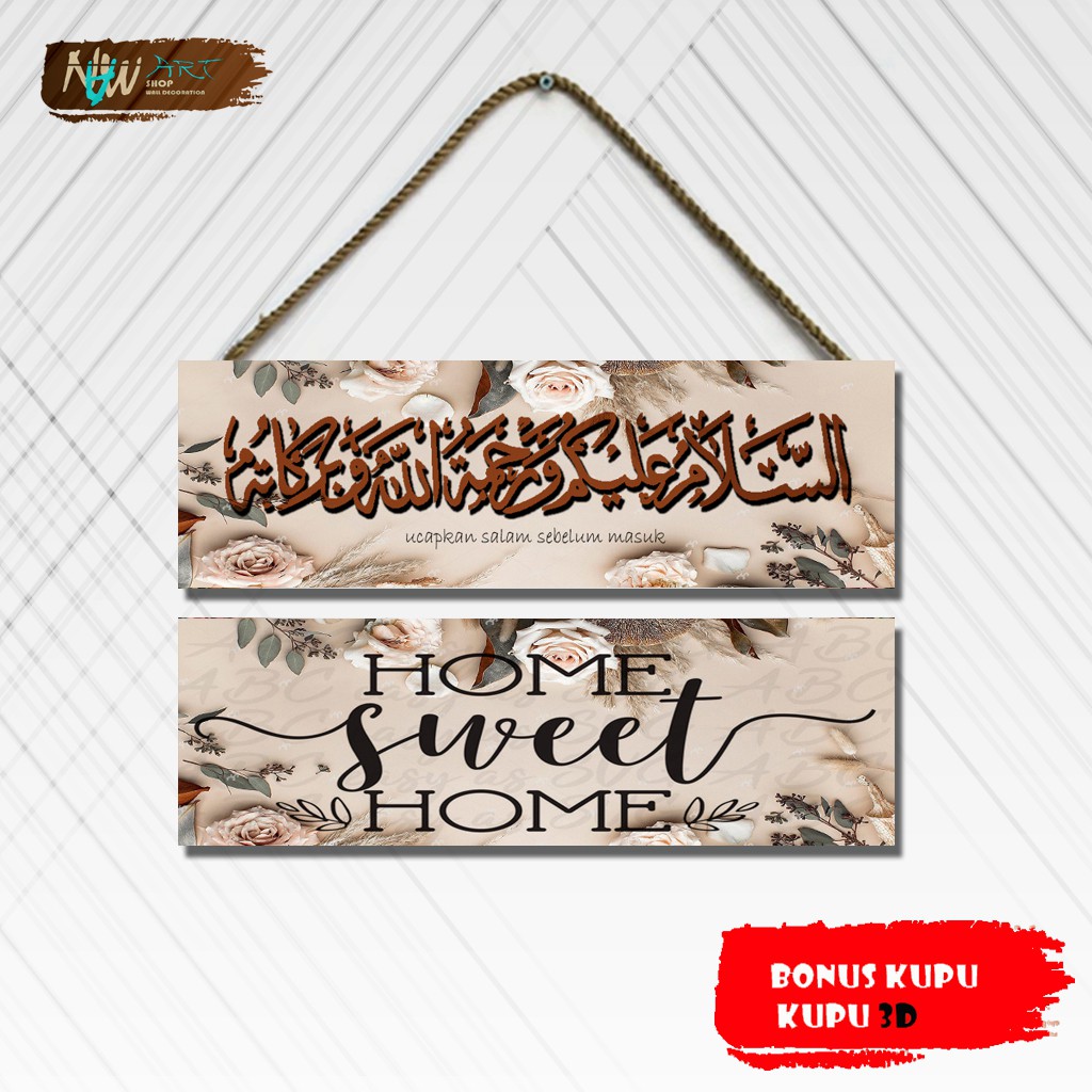 NN 02 Hiasan dinding Assalamualaikum papan gantungan pintu dekorasi rumah pajangan kamar poster kayu