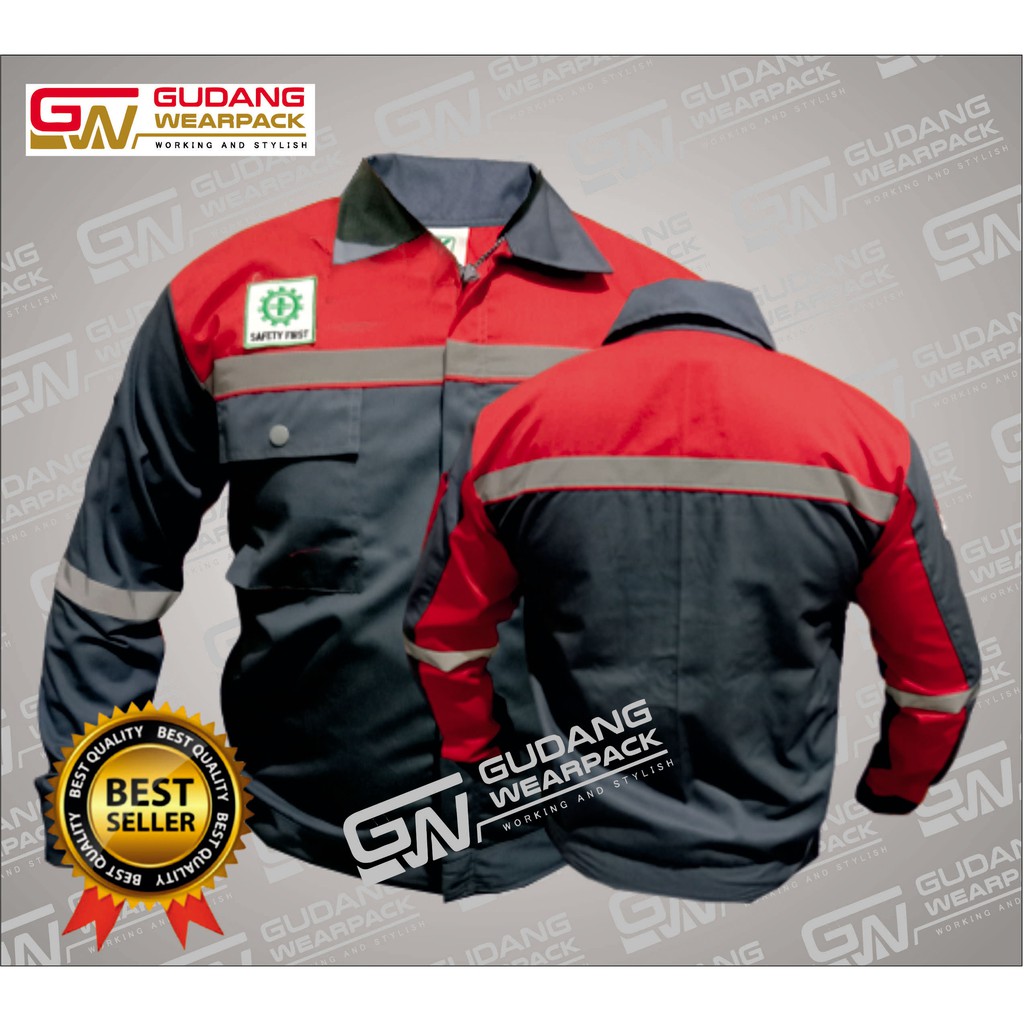 Jual Wearpack Safety Atasan Abu Kombinasi Merah Kemeja Safety Baju K3