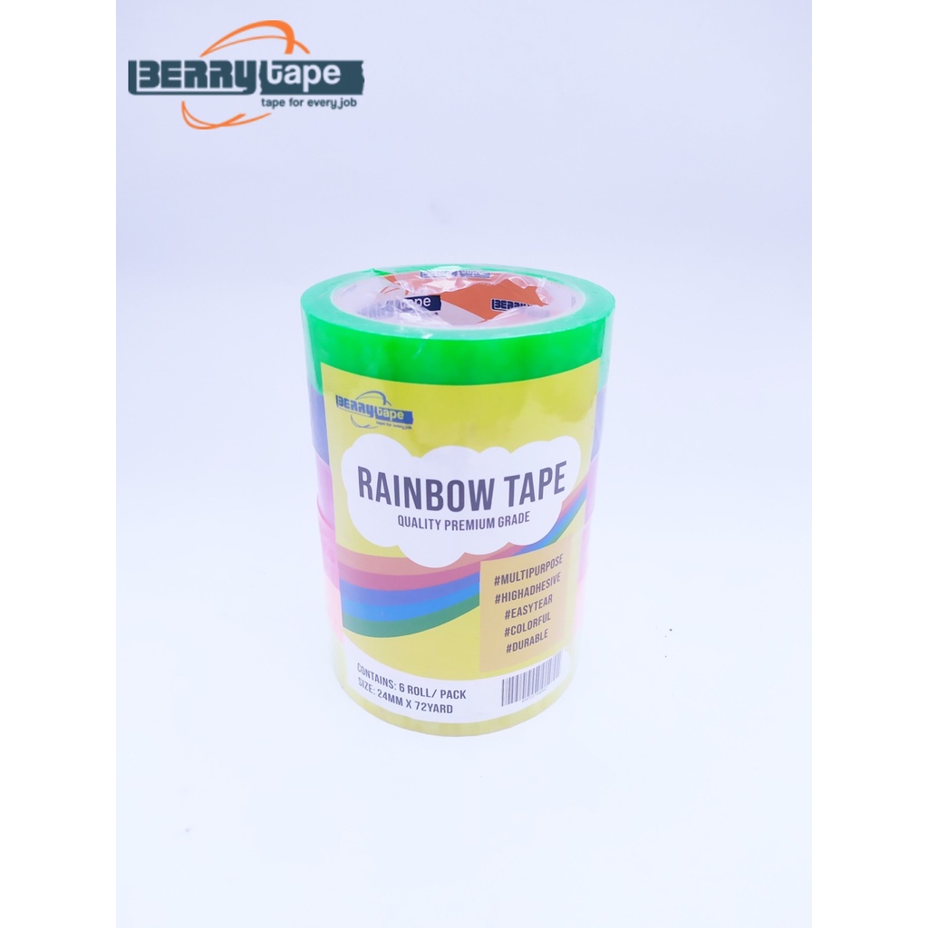 

[6 pcs] Isolasi Selotip Stationery Rainbow Tape Berry 1 inch / (24mm) x 72 yard solasi Warna Warni – per slop ( 6 warna )