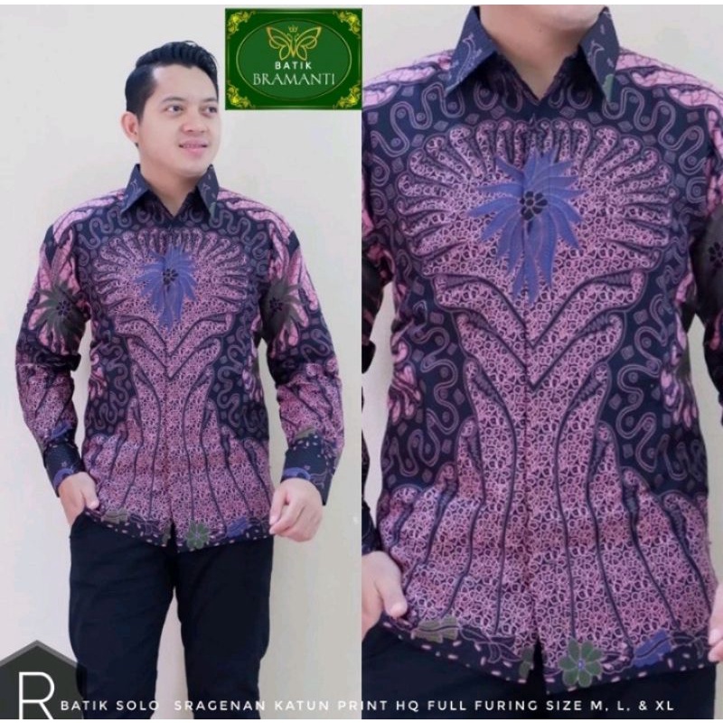 kemeja batik pria furing lengan panjang warna ungu