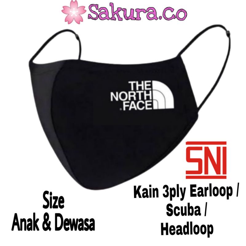 Masker Kain 3 Lapis - The North Face / Masker HITAM 3PLY / Earloop 3 ply / Scuba Anak Dewasa / Headloop / Duckbill