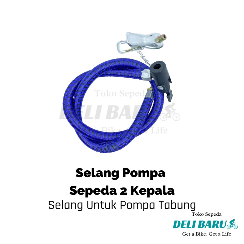 Selang pompa biru sepeda 2 kepala