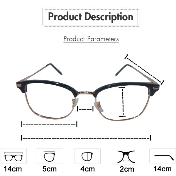 Kacamata Fashion Gaya Korean Style Frame Half Circle Lensa Normal Photocromic Berubah Warna Unisex