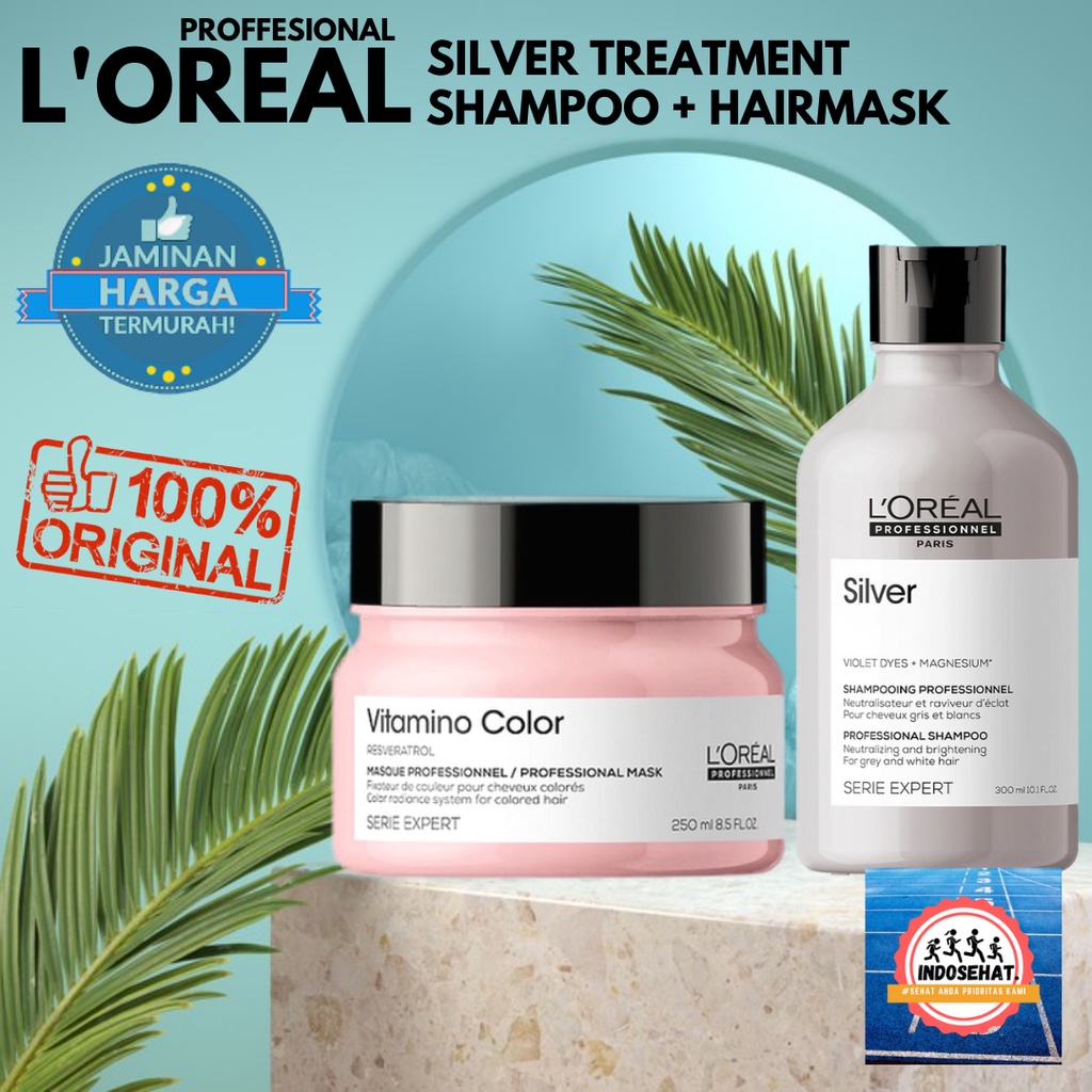 LOREAL Serie Expert Silver Shampoo & Vitamino Color Hair Mask Set - Perawatan Rambut Berwarna