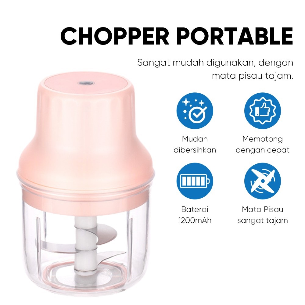 Blender Portable Alat Penggiling Pencincang Bumbu Dapur Elektrik Tanpa Kabel Mini Garlic bawang Chopper 250ML cas murah Berkualitas