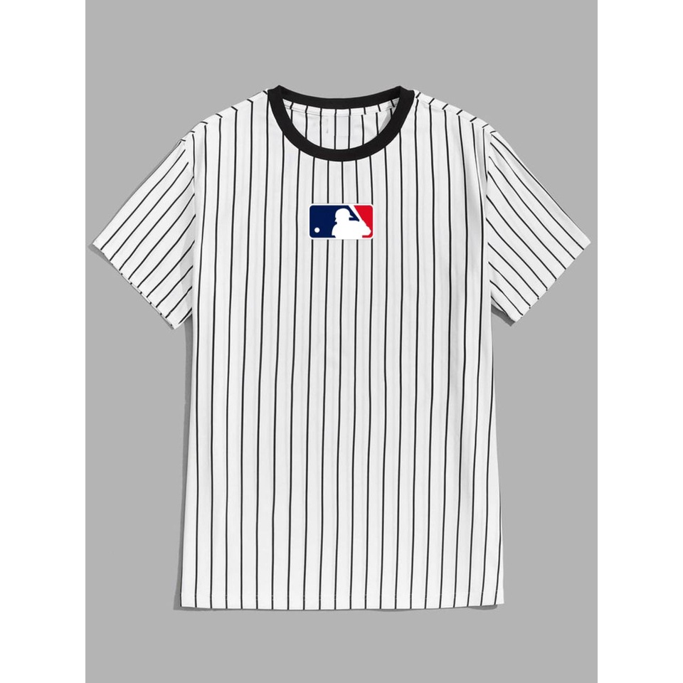 Noveli wear - Kaos stripe distro logo Base Ball | kaos salur pria lengan pendek