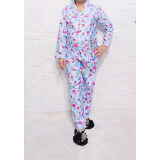 Baju Tidur Piyama Wanita Motif Flaminggo Pajamas Katun  / Baju Tidur setelan Wanita katun CP DEWASA Terbaru Bigsize Kekiniaan