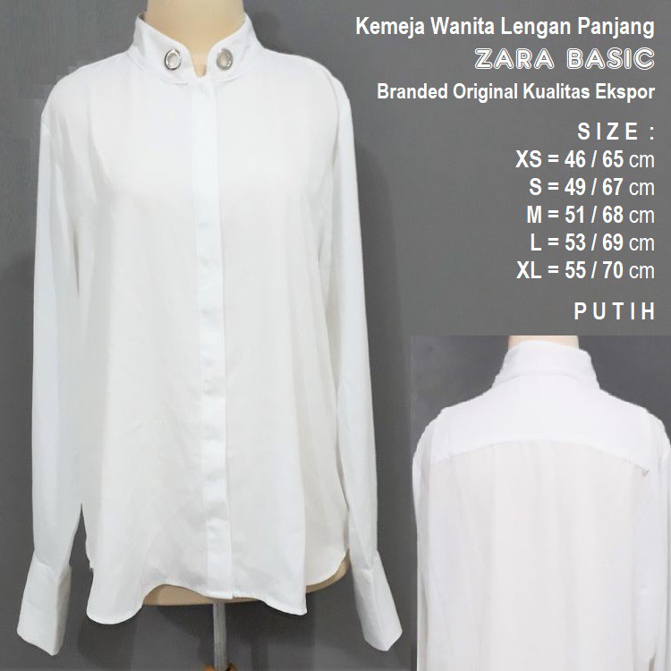 Zara Basic Kemeja Wanita Lengan Panjang Branded Original Putih Shopee Indonesia