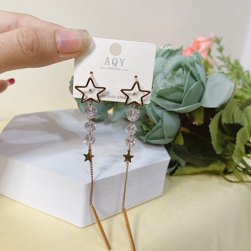 Anting Motif Bintang Panjang Diaomond Premium Titanium Anti Karat&Luntur