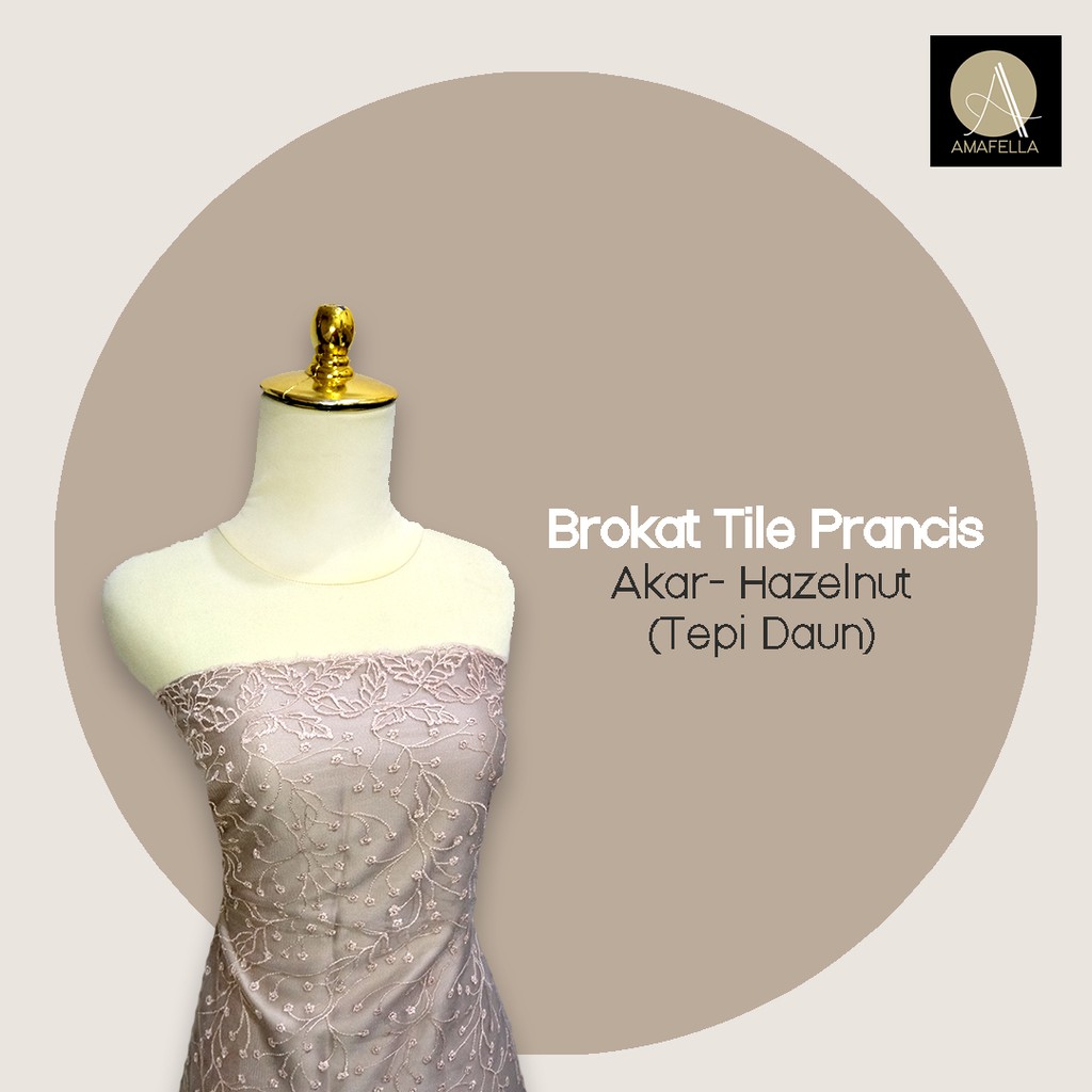 1/2 meter Kain Brokat Brukat Tile Prancis Bahan Kebaya Motif Akar Hazelnut