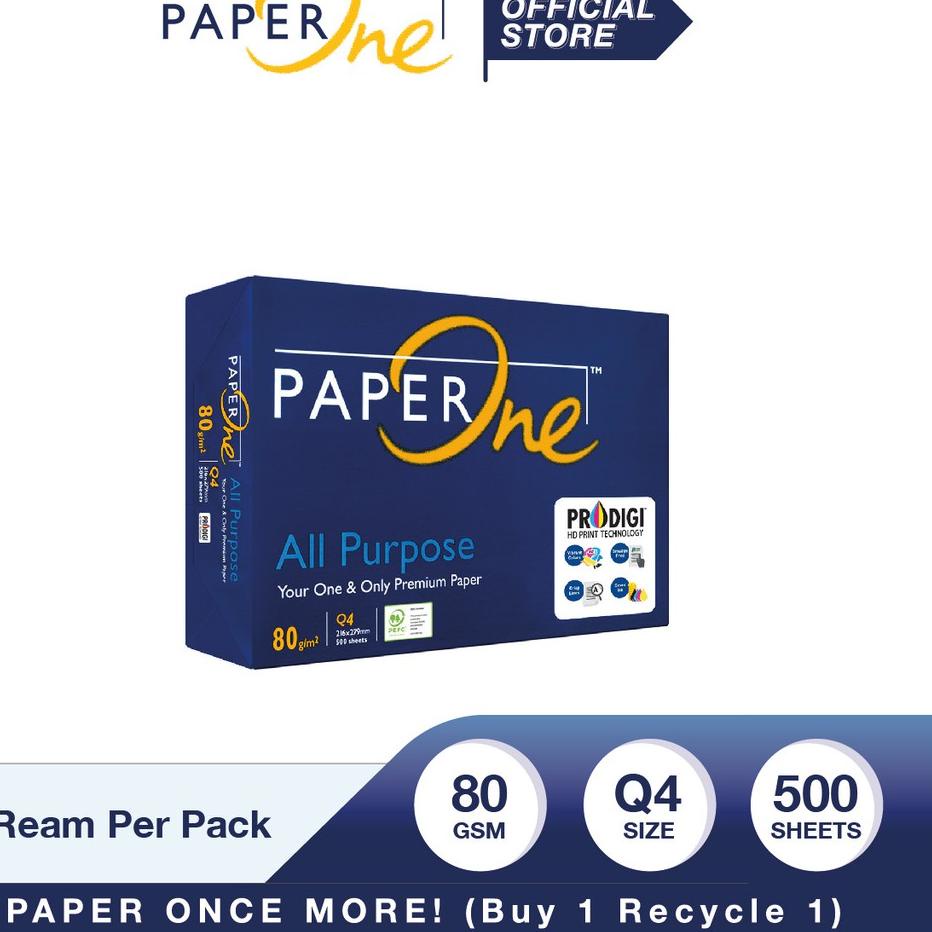 

ヤ PaperOne Kertas Quarto 80gr All Purpose 1 Rim 500 lembar Kertas HVS Q4 Kertas Fotocopy Best