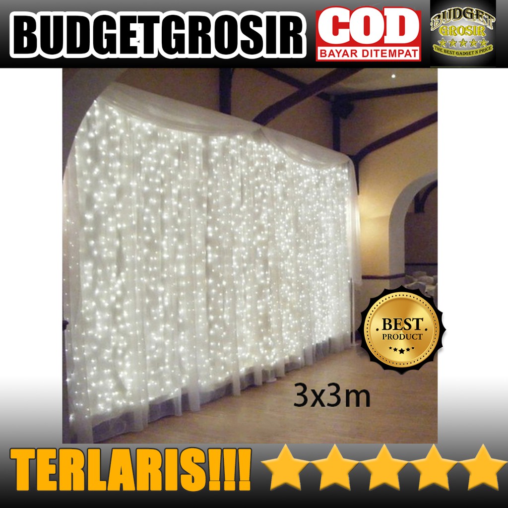 Lampu Gorden Dekorasi Wedding Fairy Light 3x3Meter 300 LED - 300L--TaffLED