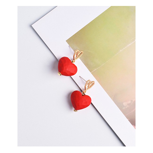 LRC Anting Tusuk Fashion Red S925 Silver Needle Love Earrings D55209